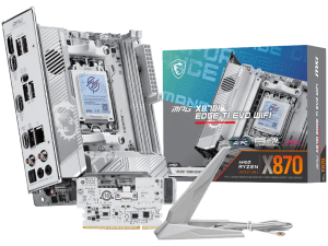 MSI MPG X870I EDGE TI EVO WIFI, mITX, Socket AM5, Dual Channel DDR5 10000+MHz (OC), 1x PCIe x16 slot, 3x M.2 slot, 1x HDMI, 5x USB 3.2 Gen 2, 1x USB 3.2 Gen 2 Type C, 2x USB 40Gbps Type C, Expansion Card, 7.1 HD Audio, 5Gbps LAN, WIFI 7, BT, 3Y