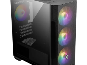 MSI MAG FORGE M100R, M-ATX Tower, M-ATX/ M-ITX, 1x USB 3.2 Gen 1 Type-A, 2x USB 2.0 Type-A, 1x Audio, 1x Mic, Power Button, 4x 120mm ARGB Fans, LED Button, ARGB Control Board, Mesh Panel, Tempered Glass
