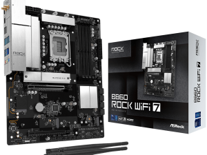 ASROCK MB Desktop B860 Rock Wi-fi 7, S.1851, 4x DDR5, 1x PCIe 5.0 x16, 1x PCIe 4.0 x4, 1x Blazing M.2, 2x Hyper M.2, 4x SATA3, 2x USB-C, 7x USB 3.2, 6x USB 2.0, 1x RJ-45 2.5GB Lan, 802.11be Wi-Fi 7 + Bluetooth 5.4, ATX