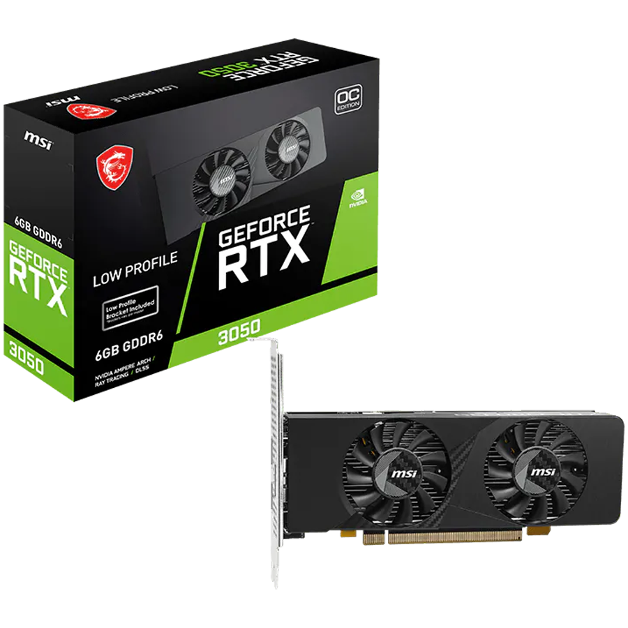 MSI Video Card Nvidia GeForce RTX 3050 LP E 6G OC, 2x HDMI, 1x DP, DUAL FAN, ATX