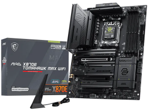 MSI MAG X870E TOMAHAWK MAX WIFI, ATX, Socket AM5, 4x DDR5 Dual Channel DDR5 up to 8400(OC)MHz, 3x PCIe 3.0 x16 slot, 4x M.2 slot, 4x USB 2.0, 3x USB 5Gbps, 2x USB 10Gbps, 1x 10Gbps Type-C, 2x 40Gbps Type-C, HDMI, 7.1 HD Audio, 5G LAN, WiFI 7, BT, 3Y