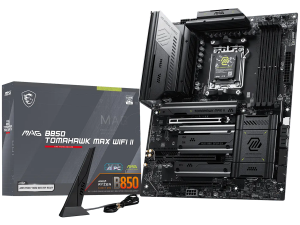 MSI MAG B850 TOMAHAWK MAX WIFI II, ATX, Socket AM5, 4x DDR5 Dual Channel DDR5 up to 8400(OC)MHz, 3x PCIe 3.0 x16 slot, 4x M.2 slot, 4x USB 2.0, 1x USB 5Gbps, 2x USB 10Gbps, 3x USB 10Gbps Type-C, HDMI, 7.1 HD Audio, 5G LAN, WiFI 7, BT, 3Y