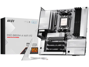 MSI PRO B850M-A WIFI PZ, mATX, Socket AM5, 4x DDR5 Dual Channel DDR5 up to 8200(OC)MHz, 4x PCIe x16 slot, 2x M.2 slot, 3x USB 5Gbps, 3x USB 10Gbps, 1x USB 10Gbps Type-C, 7.1 HD Audio, 5G LAN, WiFI 7, BT, 3Y