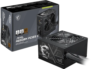 MSI MAG A650BN PCIE5 II, 650W, 80 Plus Bronze, 120mm Low Noise Fan, Protections: OVP/OCP/SCP/OPP/UVP, Dimensions: 150mmx140mmx86mm, 5Y Warranty