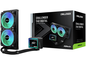 Asrock Challenger 240 Digital, AiO liquid cooler, ARGB, Digital display, 240 mm radiator, AM5, AM4, LGA1851, LGA1700, 90-ACLA36-BAAGA6, Black, 6Y