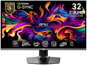 MSI MPG 321URX QD-OLED Gaming Monitor, 31.5" 240Hz, UHD (3840x2160) 16:9, QD-OLED Anti-Reflection, 0.03ms, 250nits, 1500000:1, 178/178, G-SYNC Compatible, DisplayHDR True Black 400, Adjustable Stand, 1x DP, 2x HDMI, 1x Type-C,1xHeadphone out, 3Y