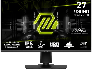 MSI MAG 275UPD E14 Gaming Monitor, 27" 144Hz, UHD (3840x2160) 16:9, Dual Mode (1920x1080 - up to 288Hz), IPS, 1ms, 250nits, 1500:1, 178/178, AMD FreeSync Premium, HDR Ready, Adjustable stand, Speakers, 1x DP, 2x HDMI, 1x Headphone out, 3Y Warranty