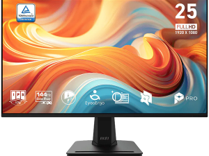 MSI PRO MP251 E14L Professional Business Monitor, 24.5" 144Hz, FHD (1920x1080) 16:9, IPS Anti-glare, 1ms/4ms, 300nits, 1500:1, 178/178, AMD FreeSync, Tilt, 1x D-Sub(VGA), 1x HDMI, 3Y Warranty