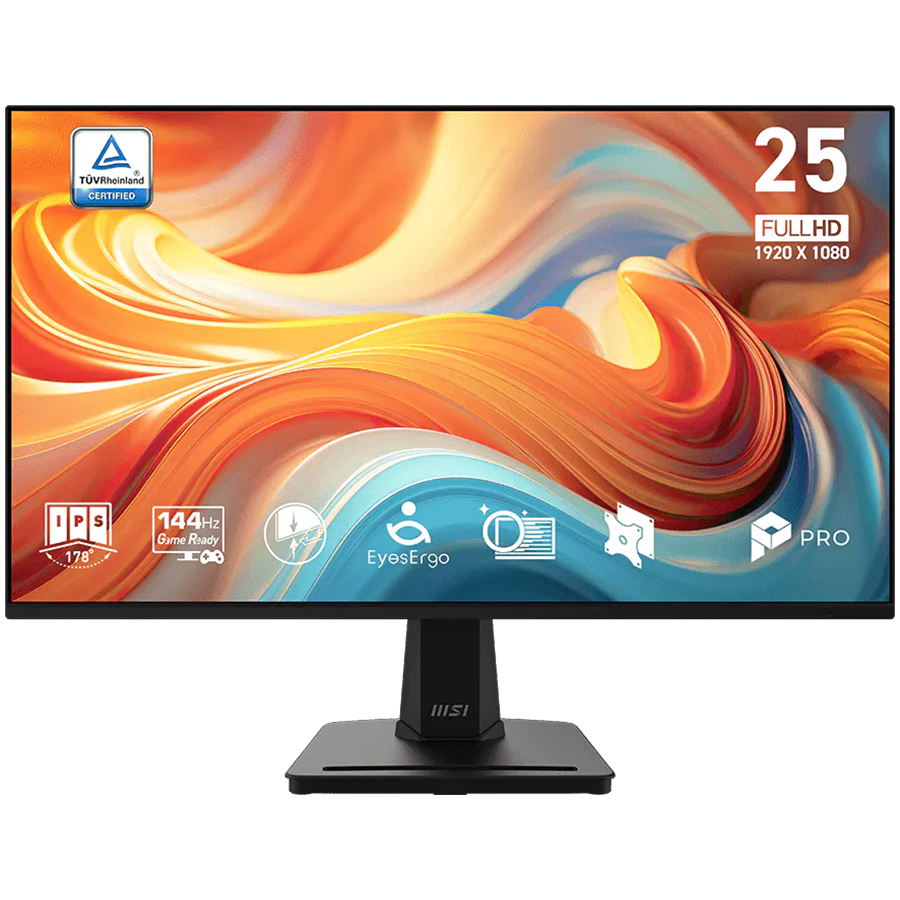 MSI PRO MP251 E14L Professional Business Monitor, 24.5" 144Hz, FHD (1920x1080) 16:9, IPS Anti-glare, 1ms/4ms, 300nits, 1500:1, 178/178, AMD FreeSync, Tilt, 1x D-Sub(VGA), 1x HDMI, 3Y Warranty