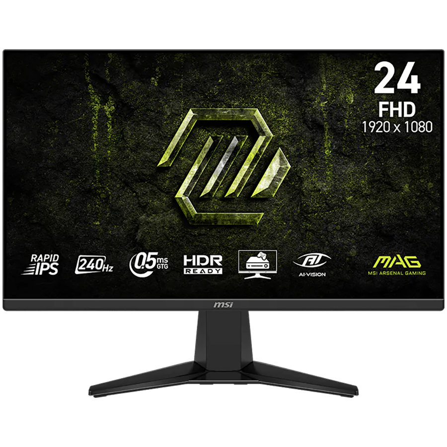 MSI MAG 245F X24 Gaming Monitor, 23.8" 240Hz, FHD (1920x1080) 16:9, Rapid IPS, 0.5ms, 300nits, 1000:1, 178/178, AMD FreeSync Premium, HDR Ready, Tilt, 1x DP, 2x HDMI, 1x Headphone out, 3Y Warranty