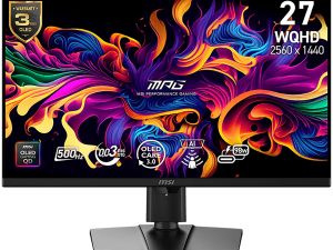 MSI MPG 271QR QD-OLED X50 Gaming Monitor, 26.5" 500Hz, WQHD (2560x1440) 16:9, QD-OLED Anti-Reflection, 0.03ms, 300nits, 1500000:1, 178/178, G-SYNC Compatible, AMD FreeSync Premium Pro, DisplayHDR True Black 500, Adj. Stand, 1xDP, 2xHDMI, 1xType-C, 3Y
