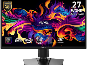 MSI MAG 272QP QD-OLED X24 Gaming Monitor, 26.5" 240Hz, WQHD (2560x1440) 16:9, QD-OLED Anti-Reflection, 0.03ms, 200nits, 1500000:1, 178/178, G-SYNC Compatible, AMD FreeSync Premium, HDR Ready, Adjustable Stand, 1x DP, 2x HDMI, 1x Type-C, 3Y