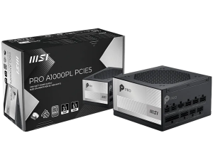 MSI PRO A1000PL PCIE5, 850W, 80 Plus Platinum, 120mm Fluid Dynamic Bearing Fan, Protections: OCP/OTP/OPP/SCP/OVP/UVP/SIP/NLO, Dimensions: 150mmx150mmx86mm, 7Y Warranty