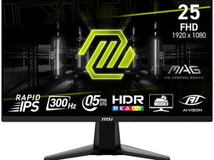 MSI MAG 255XF Gaming Monitor, 24.5" 300Hz, FHD (1920x1080) 16:9, Rapid IPS, 0.5ms, 250nits, 1000:1, 178/178, AMD FreeSync Premium, HDR Ready, Tilt, 1x DP, 2x HDMI, 1x Headphone out, 3Y Warranty