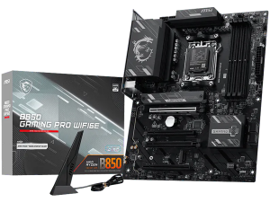 MSI B850 GAMING PRO WIFI6E, ATX, Socket AM5, 4x DDR5 Dual Channel up to 8200(OC)MHz, 4x PCIe x16 slot, 2x M.2 slot, 4x USB 5Gbps, 3x USB 10Gbps, 1x USB 10Gbps Type-C, HDMI, DP, 7.1 HD Audio, 2.5G LAN, WiFI 6E, BT, 3Y