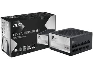MSI PRO A850PL PCIE5, 850W, 80 Plus Platinum, 120mm Fluid Dynamic Bearing Fan, Protections: OCP/OTP/OPP/SCP/OVP/UVP/SIP/NLO, Dimensions: 150mmx150mmx86mm, 7Y Warranty