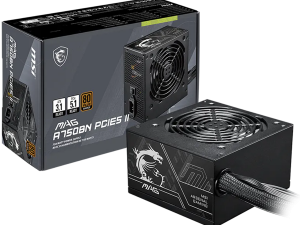 MSI MAG A750BN PCIE5 II, 750W, 80 Plus Bronze, 120mm Low Noise Fan, Protections: OVP/OCP/SCP/OPP/UVP, Dimensions: 140mmx150mmx86mm, 5Y Warranty