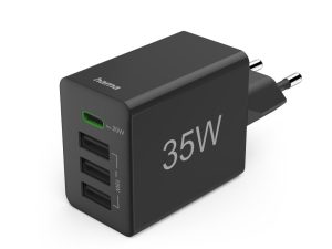 HAMA Мини Зарядно 220V 35 W, 1x USB-C PD, 3x USB-A, Черно