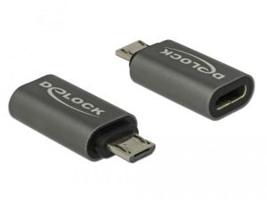 Адаптер Delock, USB 2.0, Micro-B мъжко - USB Type-C женско, Черен