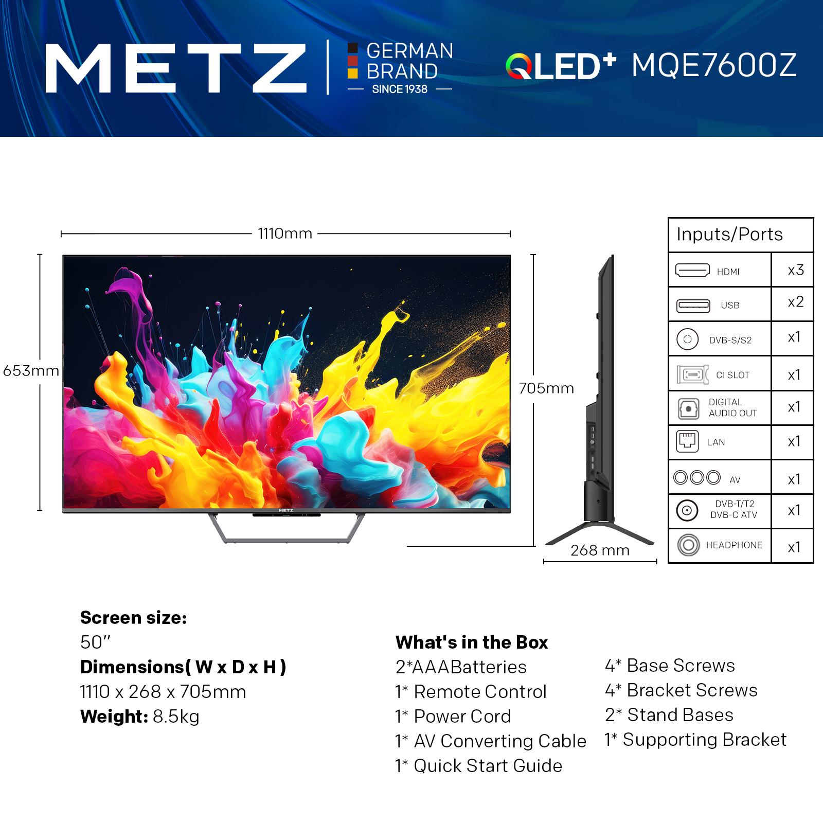 Телевизор METZ 50MQE7600Z, 50"(126 см), QLED+,Anti-Glare Google TV, 4K/UHD, 60Hz - Image 2