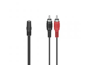 Аудио адаптер HAMA, 3.5 mm жак женско - 2 x Чинч мъжко, 0.12 м, Черен
