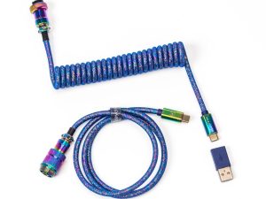 Кабел за клавиатура Keychron Colorful Premium Coiled Cable, USB-C - USB-C, Rainbow Blue