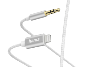 Аудио кабел HAMA, Lightning мъжко - 3.5 mm жак мъжко, 1.0 м, Бял