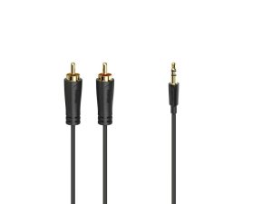 Аудио кабел HAMA, 3.5 mm жак мъжко - 2 x Чинч мъжко, 3.0м, Essential, Черен