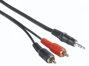 Аудио кабел HAMA, 3,5 mm жак мъжко - 2 x Чинч мъжко, 2м, Черен