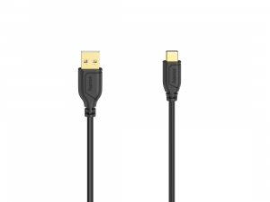 Кабел Hama Flexi-Slim USB-C - USB-A 2.0 мъжко, 0.75м,тънък, позлатен, черен