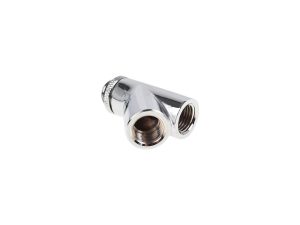 Y-конектор Alphacool Eiszapfen, Въртящ се, 45°, G1/4 външна към 2 x G1/4 вътрешна резба, Сребрист