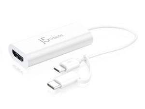 Видео адаптер j5create JUA165C, За андроид, USB-C/USB-B мъжко - HDMI женско, Бял