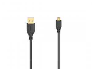 Кабел HAMA Flexi-Slim, USB 2.0 мъжко - micro USB мъжко, 0.75 м., Позлатени конектори, Черен