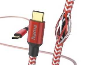 Кабел HAMA Reflective, USB-C мъжко - USB-C мъжко, 1.5 м., Червен