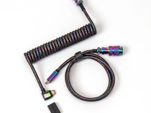 Кабел за клавиатура Keychron Colorful Premium Coiled Angled, USB-C - USB-C, Rainbow Plated Black