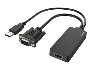 Конвертор HAMA, VGA+USB мъжко - HDMI женско, Full HD 1080p, Черен