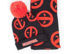 Комплект шал и шапка DIFUZED Deadpool, Symbol, Черен/Червен
