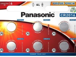 Бутонна батерия литиева PANASONIC CR2016, 3V, 6 бр. в блистер /цена за 6 бр./