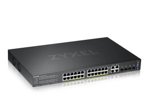 Суич ZyXEL GS-2220-28HP, 24 портов Layer2+, 24x Gigabit PoE + 4x Gigabit combo (RJ45/SFP), Управляем