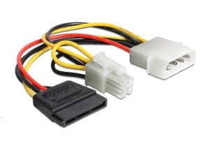 Кабел DeLock Power Molex 4 pin мъжко към SATA 15 pin женско + P4 мъжко, 15 cm