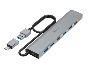 HAMA 7-портов хъб, USB 3.2 Gen 1, 5 Gbit/s, USB-C адаптер със захранване