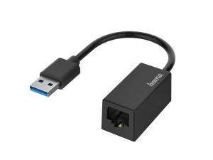 Мрежов адаптер HAMA, USB-A мъжко - RJ-45 женско, Gigabit, Черен
