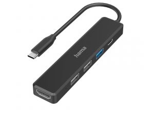 USB-C, 5-портов хъб, 3х USB-A,1x USB-C, HDMI,4К, Черен
