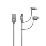 Кабел Skross 3 в 1, USB-A - USB-C/ Lightning/ Micro USB , Метална оплетка, 1.2 м