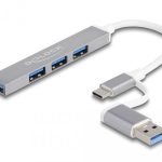 USB хъб Delock, USB-C / USB-A - 3 x USB-A 2.0 + 1 x USB-A 5 Gbps