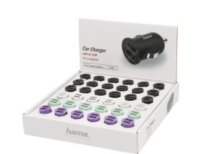 Зарядно за кола HAMA, 2 x USB, 2.4 A, Различни цветове