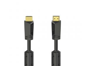 Кабел HAMA High-speed, HDMI мъжко - HDMI мъжко, 4K, 10.2GB/s, Ethernet, 15 м, Позл. конектори, 2 филтъра, Черен