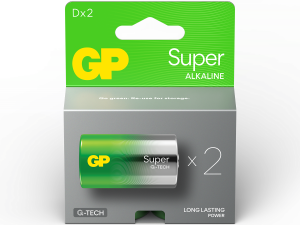 Алкална батерия GP SUPER LR20, 2 бр. в опаковка / блистер, 1.5V