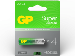 Алкална батерия GP SUPER LR6 AA, 4 бр. в опаковка, 1.5V, GP15A