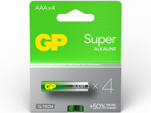 Алкална батерия GP SUPER LR03 AAA, 4 бр. в опаковка / блистер, 1.5V,GP-BA-24A21-SB4